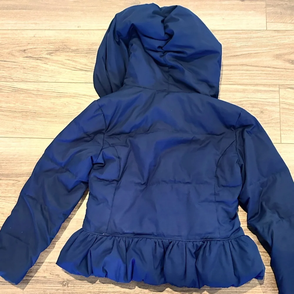 Ralph Lauren Girls XL 16 Navy Blue Down Hooded Jacket with Peplum Detail